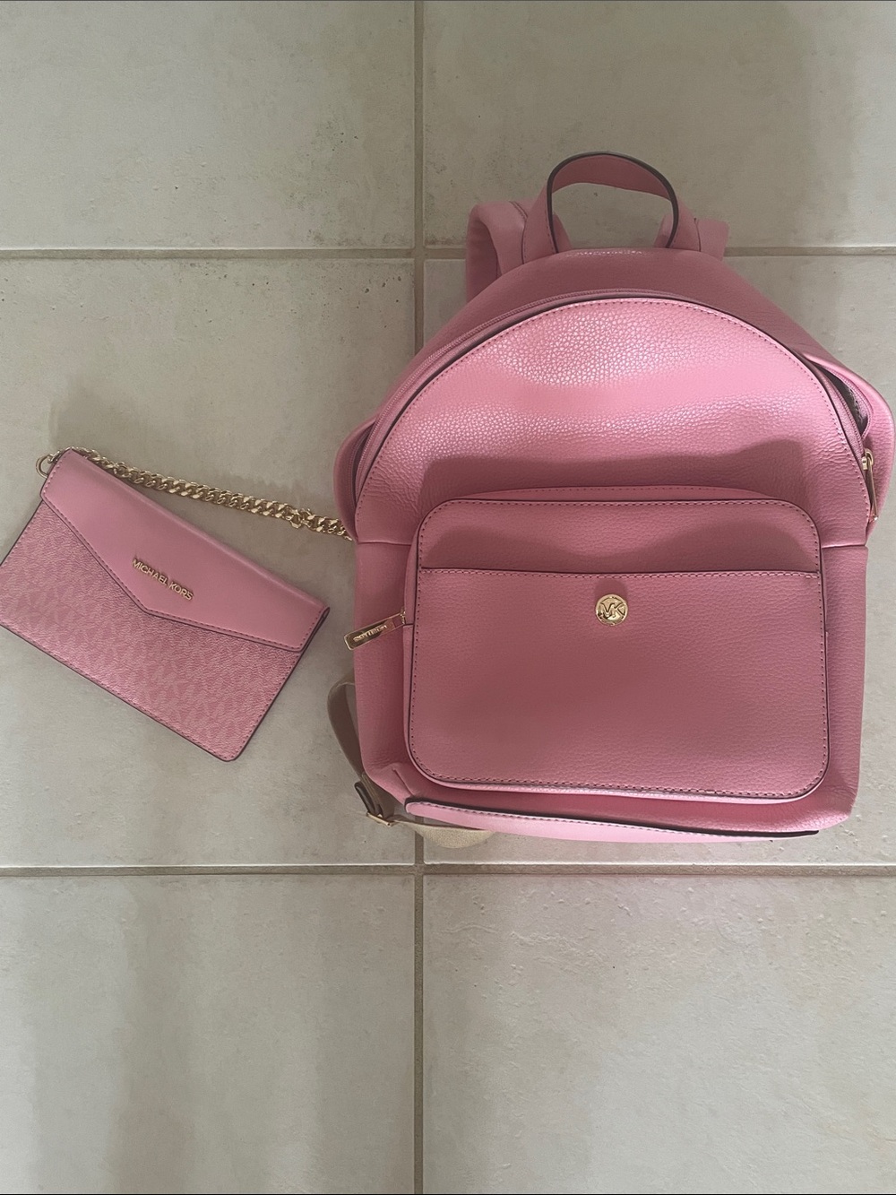 Michael Kors Maisie Carnation Pink Pebbled Leather Backpack with wallet